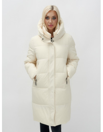 Тёплый женский пуховик с капюшоном до колена.