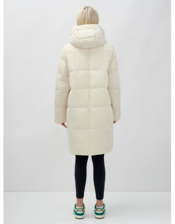 Тёплый женский пуховик с капюшоном до колена.