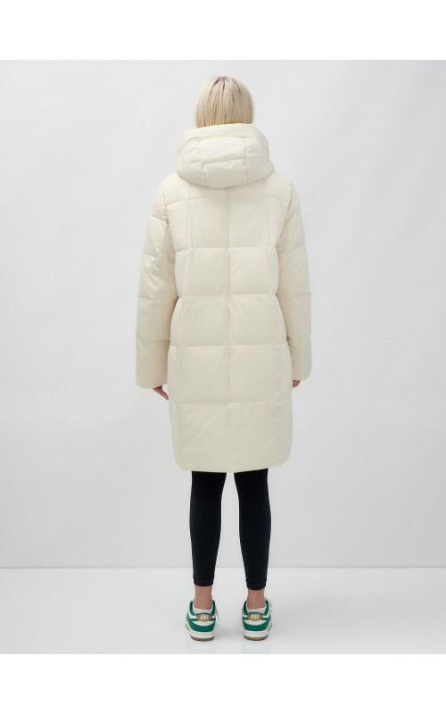 Тёплый женский пуховик с капюшоном до колена.