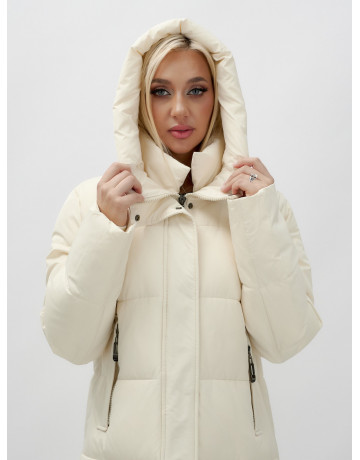 Тёплый женский пуховик с капюшоном до колена.