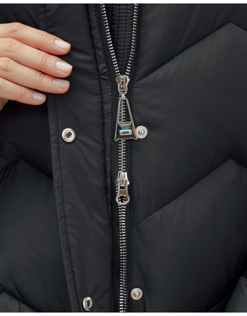 Пуховик для леди с защитой от влаги, песцовым мехом, чёрный.