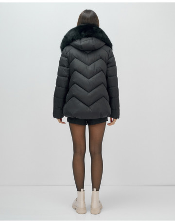 Пуховик для леди с защитой от влаги, песцовым мехом, чёрный.