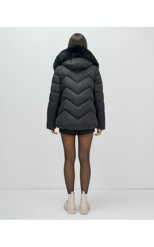 Пуховик для леди с защитой от влаги, песцовым мехом, чёрный.