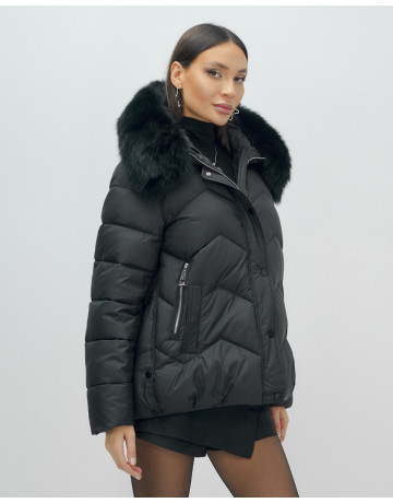 Пуховик для леди с защитой от влаги, песцовым мехом, чёрный.