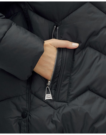 Пуховик для леди с защитой от влаги, песцовым мехом, чёрный.