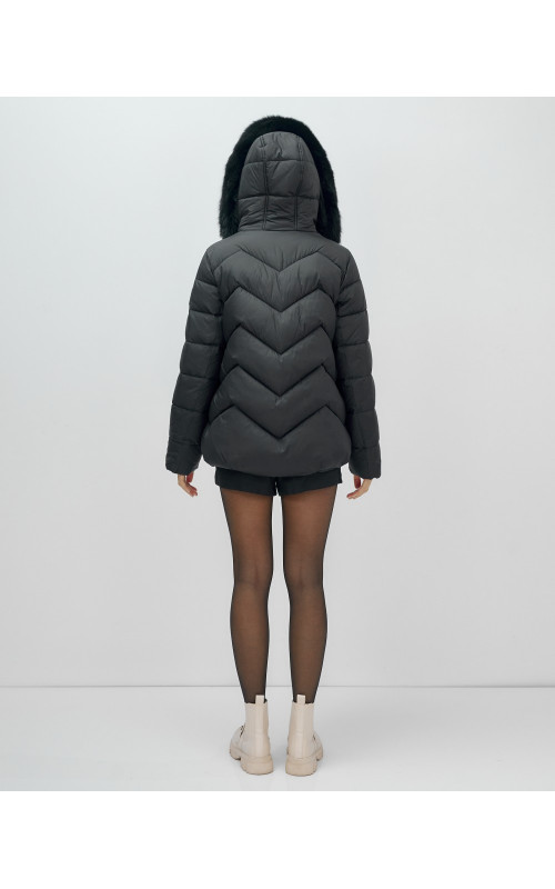 Пуховик для леди с защитой от влаги, песцовым мехом, чёрный.