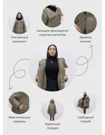 Зимний женский пуховик с капюшоном для холодного сезона.