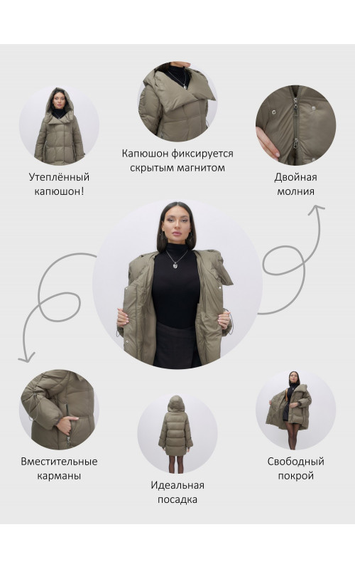 Зимний женский пуховик с капюшоном для холодного сезона.