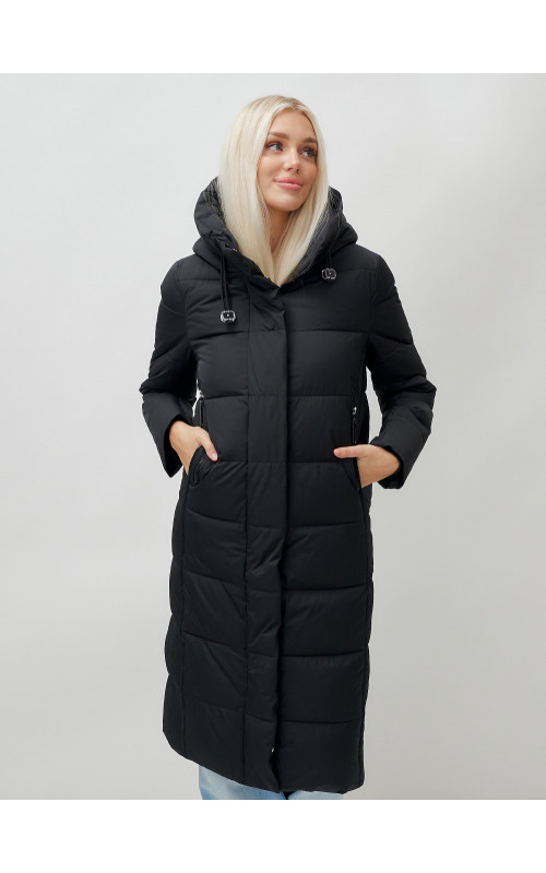Длинный зимний пуховик с капюшоном для женщин