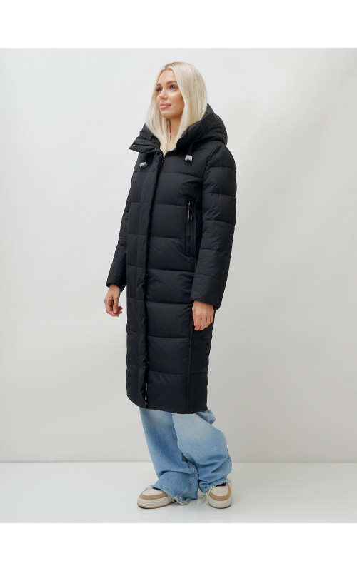 Длинный зимний пуховик с капюшоном для женщин
