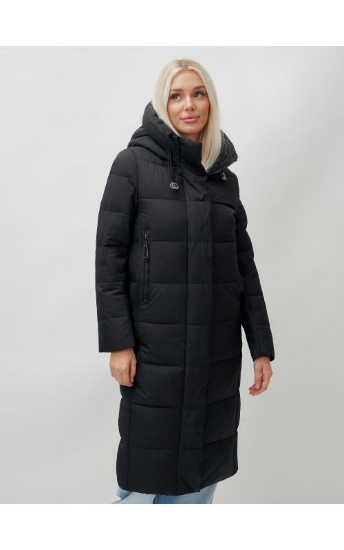 Длинный зимний пуховик с капюшоном для женщин