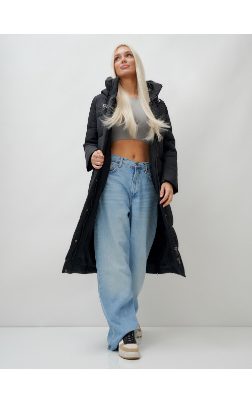 Длинный зимний пуховик с капюшоном для женщин