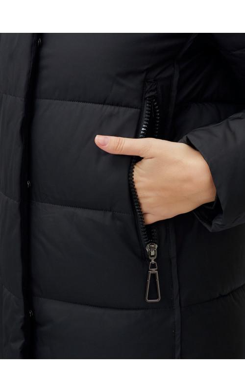 Длинный зимний пуховик с капюшоном для женщин