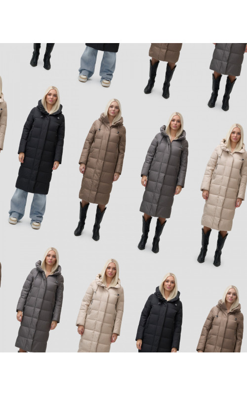 Длинный зимний пуховик с капюшоном для женщин