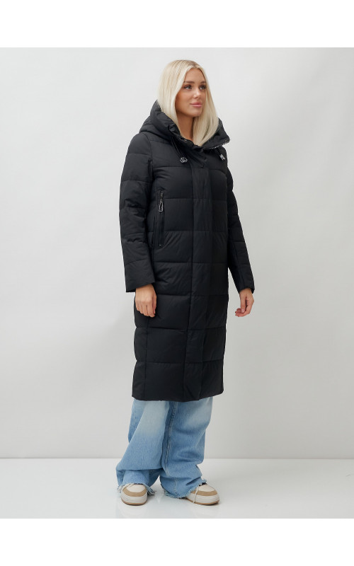Длинный зимний пуховик с капюшоном для женщин