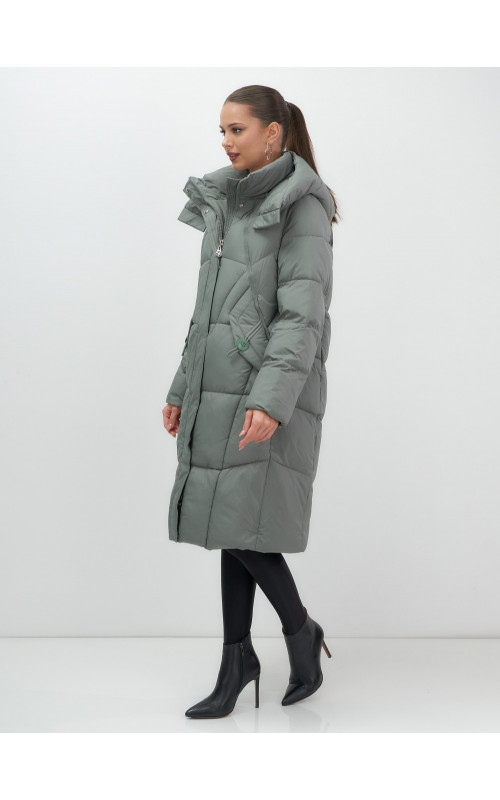 Длинный женский пуховик с капюшоном