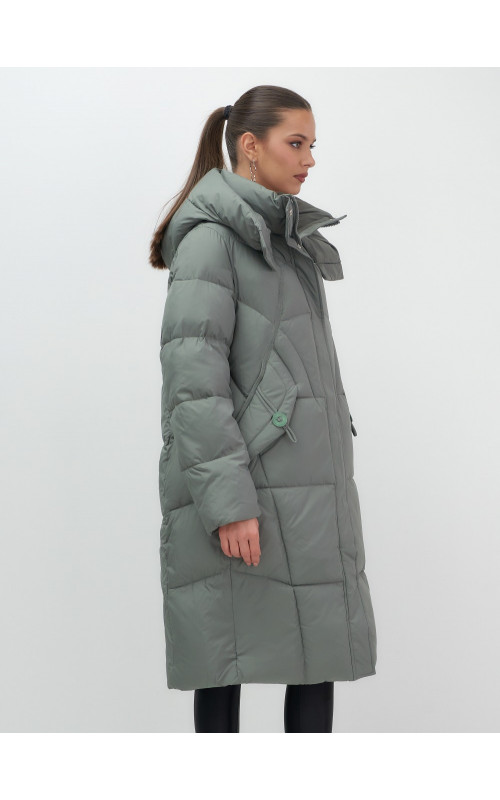 Длинный женский пуховик с капюшоном
