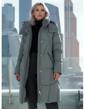 Длинный женский пуховик с капюшоном