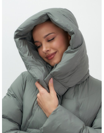 Длинный женский пуховик с капюшоном