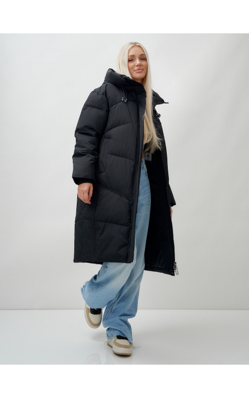 Длинный зимний пуховик с капюшоном для женщин