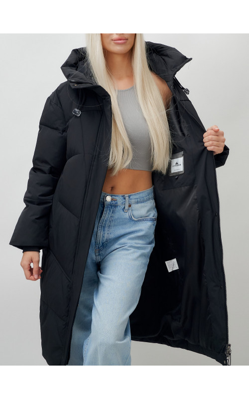 Длинный зимний пуховик с капюшоном для женщин