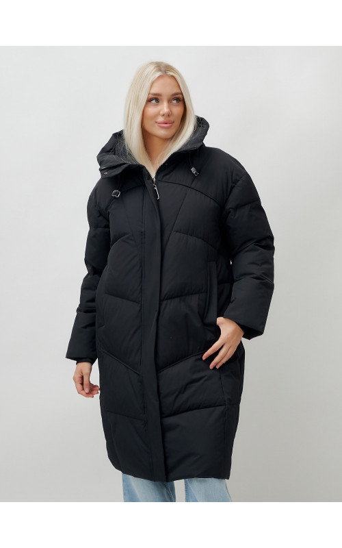 Длинный зимний пуховик с капюшоном для женщин