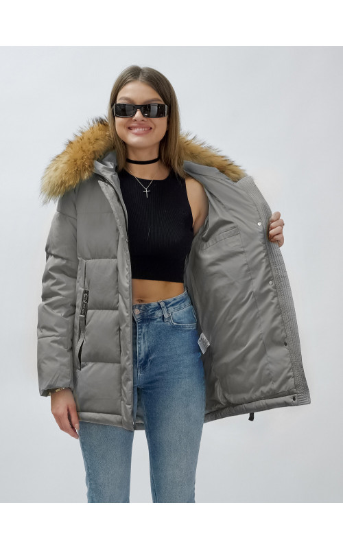 Женская зимняя куртка премиум-класса с мехом енота.