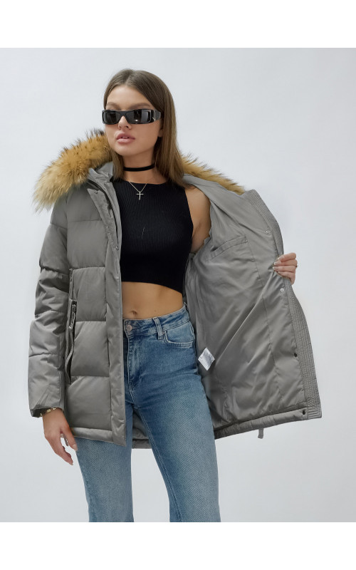 Женская зимняя куртка премиум-класса с мехом енота.