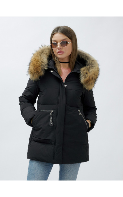 Зимняя женская куртка премиум-класса с натуральной опушкой енота.