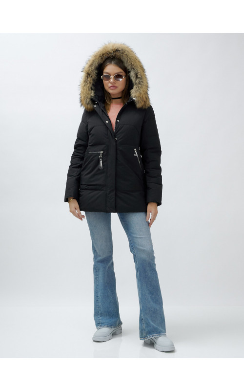 Зимняя женская куртка премиум-класса с натуральной опушкой енота.