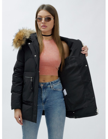 Зимняя женская куртка премиум-класса с натуральной опушкой енота.