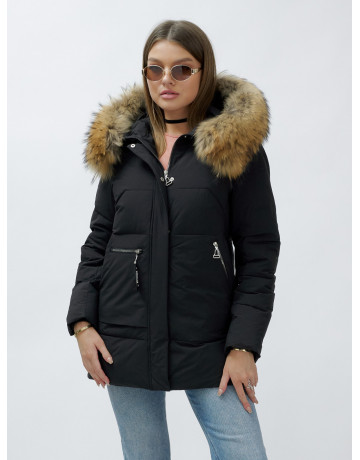 Зимняя женская куртка премиум-класса с натуральной опушкой енота.
