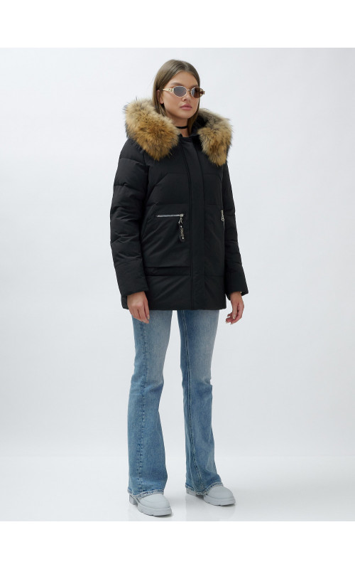 Зимняя женская куртка премиум-класса с натуральной опушкой енота.