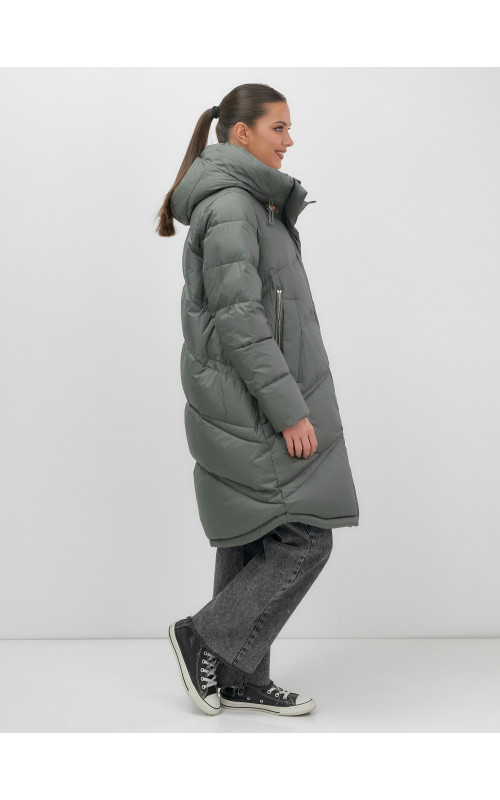 Длинный зимний пуховик для женщин с капюшоном