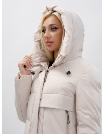 Длинный зимний пуховик с капюшоном для женщин.