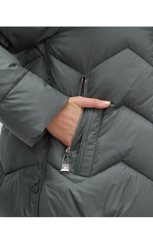 Пуховик для городской леди с мехом песца, защита от влаги и ветра