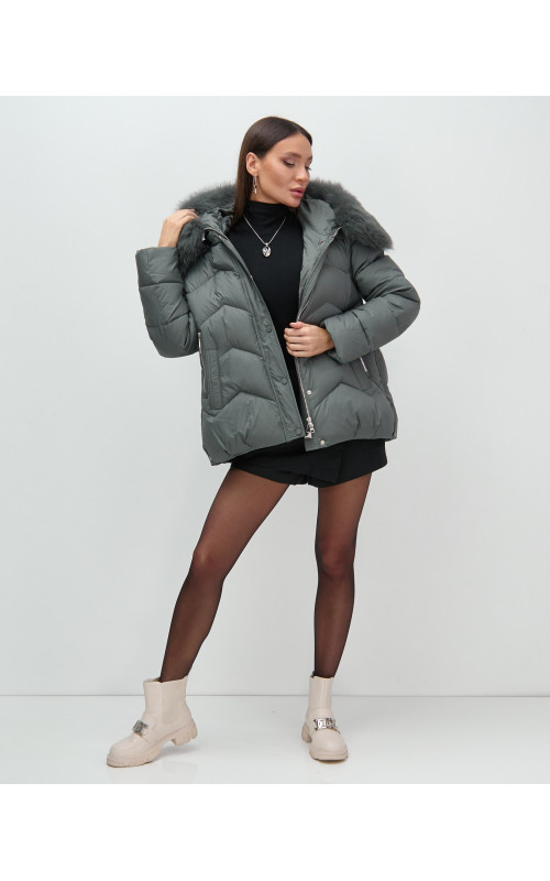 Пуховик для городской леди с мехом песца, защита от влаги и ветра