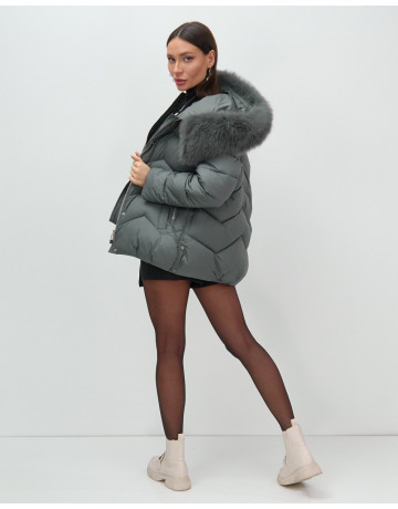 Пуховик для городской леди с мехом песца, защита от влаги и ветра