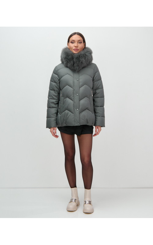 Пуховик для городской леди с мехом песца, защита от влаги и ветра