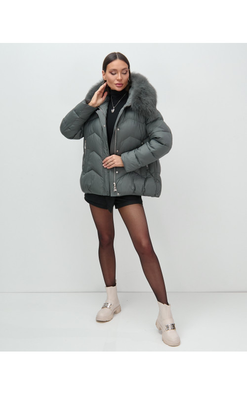Пуховик для городской леди с мехом песца, защита от влаги и ветра