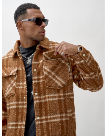 Мужская рубашка из шерсти прямого кроя с флисовой подкладкой.