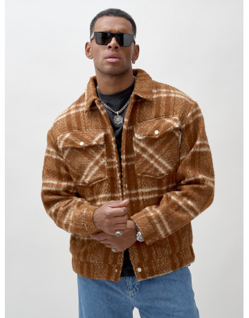 Мужская рубашка из шерсти прямого кроя с флисовой подкладкой.