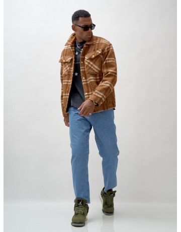 Мужская рубашка из шерсти прямого кроя с флисовой подкладкой.