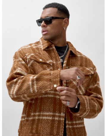 Мужская рубашка из шерсти прямого кроя с флисовой подкладкой.