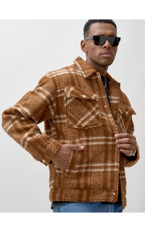 Мужская рубашка из шерсти прямого кроя с флисовой подкладкой.