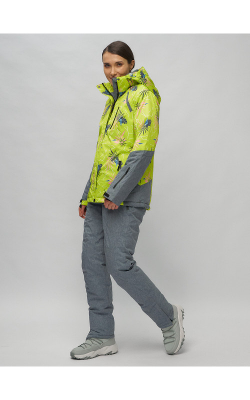 Женский горнолыжный комплект: куртка с цветочным принтом и брюки со съёмными бретелями