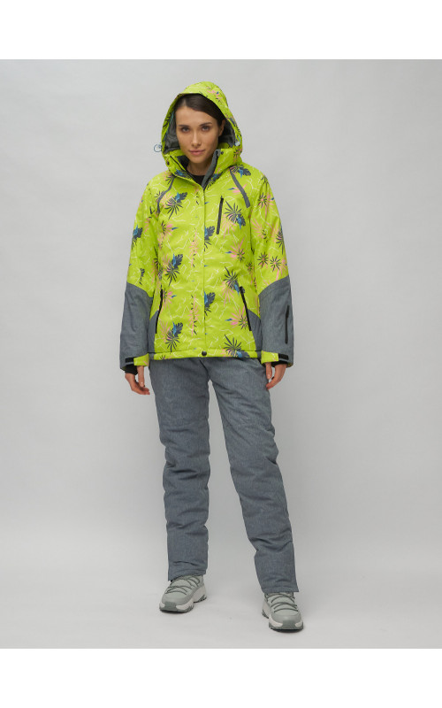 Женский горнолыжный комплект: куртка с цветочным принтом и брюки со съёмными бретелями