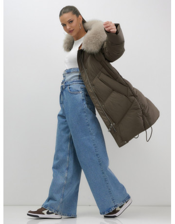 Длинный зимний пуховик премиум-класса с мехом песца