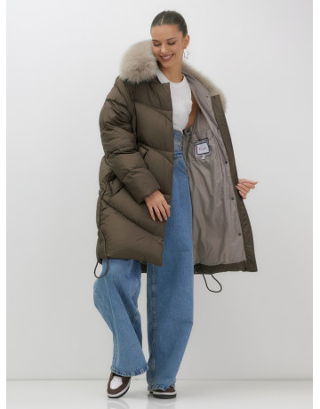 Длинный зимний пуховик премиум-класса с мехом песца