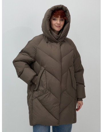 Длинный женский пуховик для зимы.